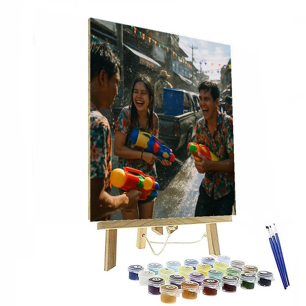 Songkran Street Water Festival paint by numbers