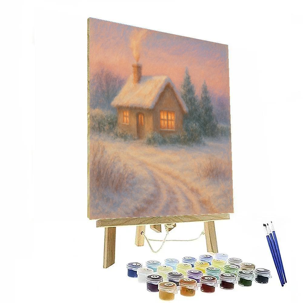Cottage Smoke And Twilight Winter Landscape Art painting number kit
