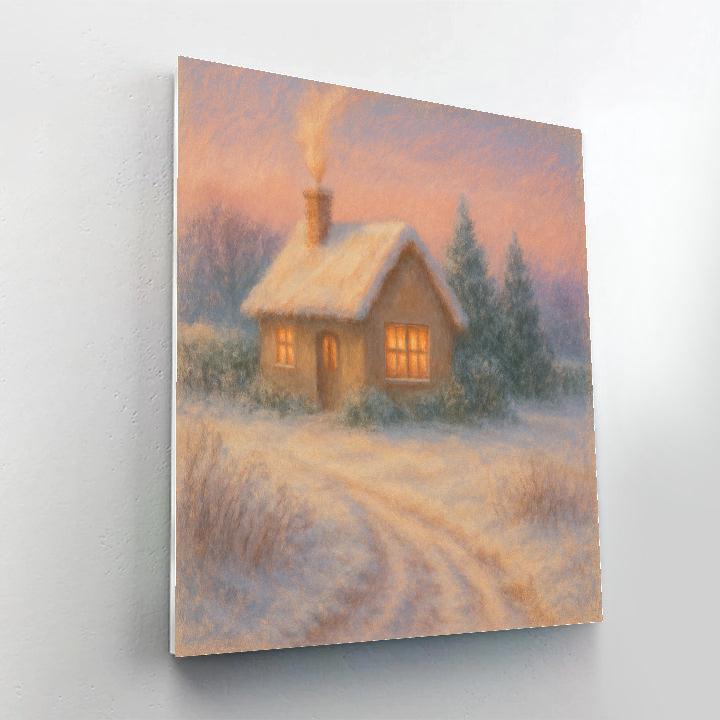 Cottage Smoke And Twilight Winter Landscape Art painting number kit