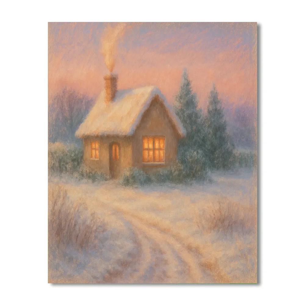 Cottage Smoke And Twilight Winter Landscape Art painting number kit