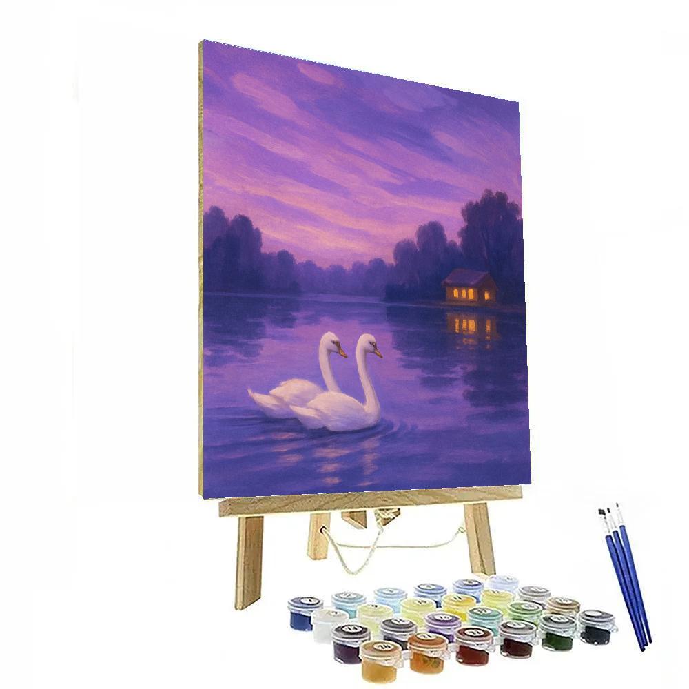Twilight Swans On Glassy Water Painting by numbers kit
