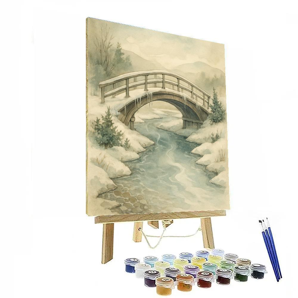 Frosted Bridge Over Winter Stream Landscape Art paint by number