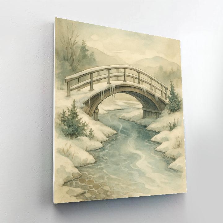 Frosted Bridge Over Winter Stream Landscape Art paint by number