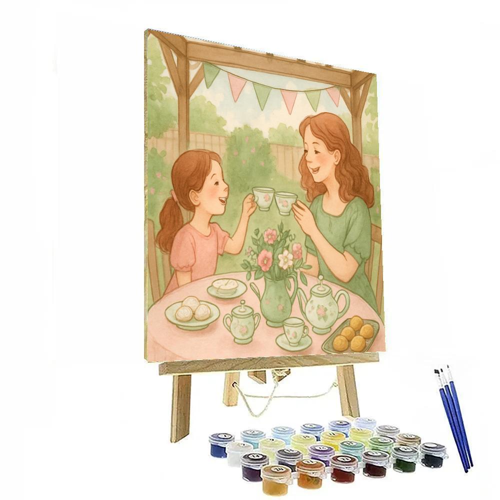 Garden Tea Party With Mom And Daughter paint by color