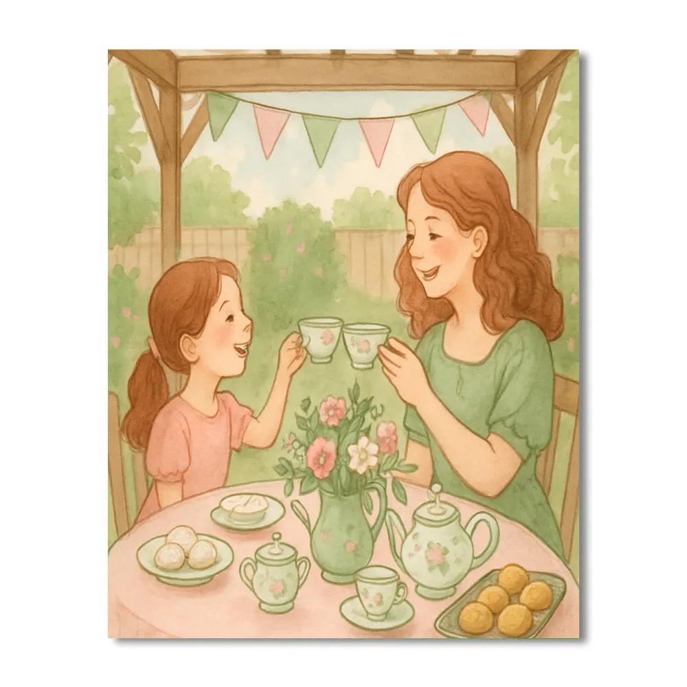 Garden Tea Party With Mom And Daughter paint by color