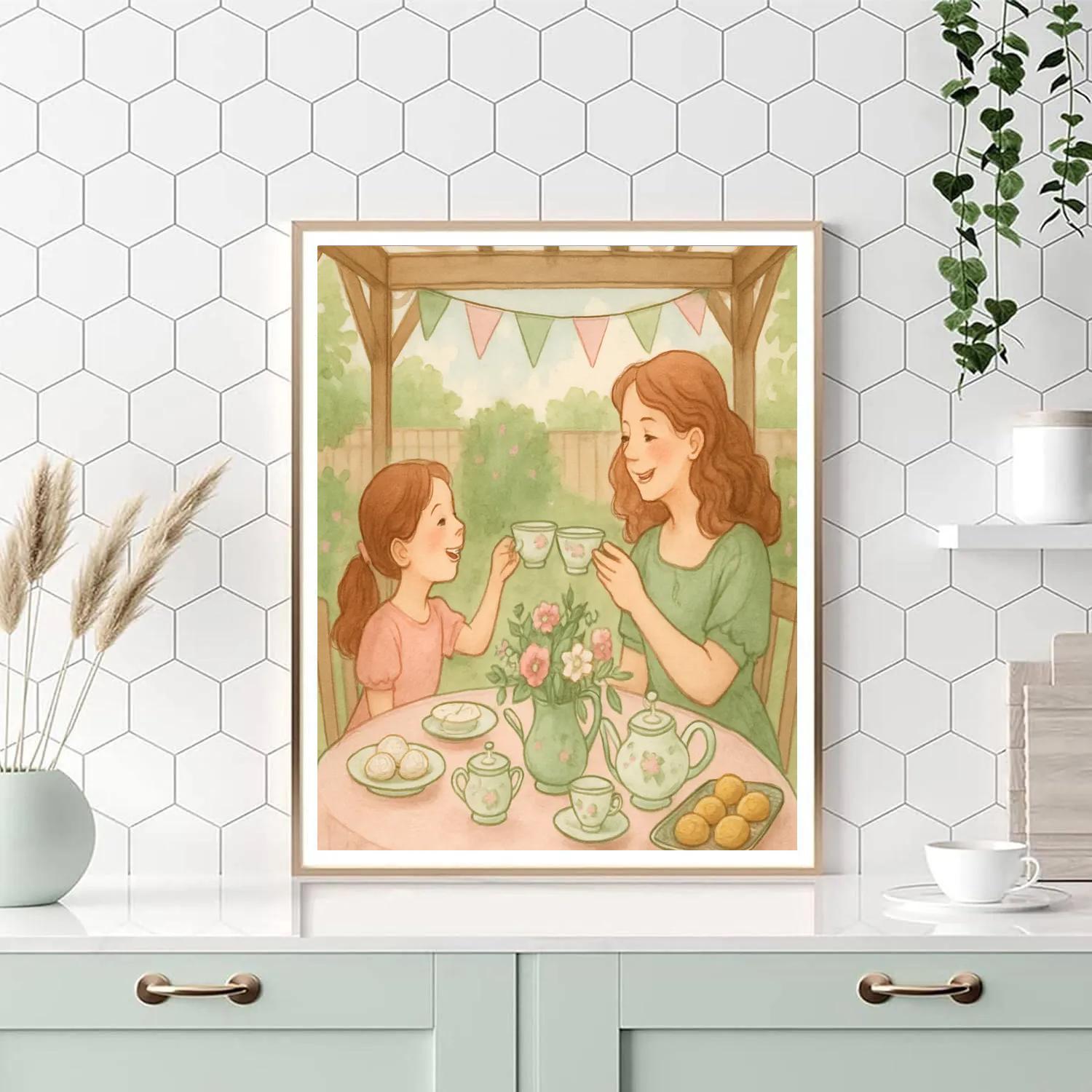Garden Tea Party With Mom And Daughter paint by color