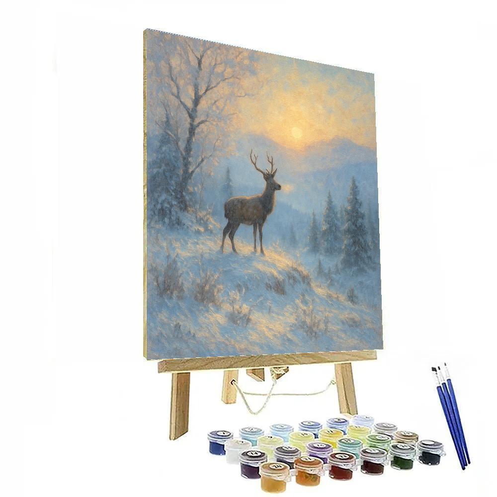 Deer At Dawn Winter Landscape Art paint by numbers
