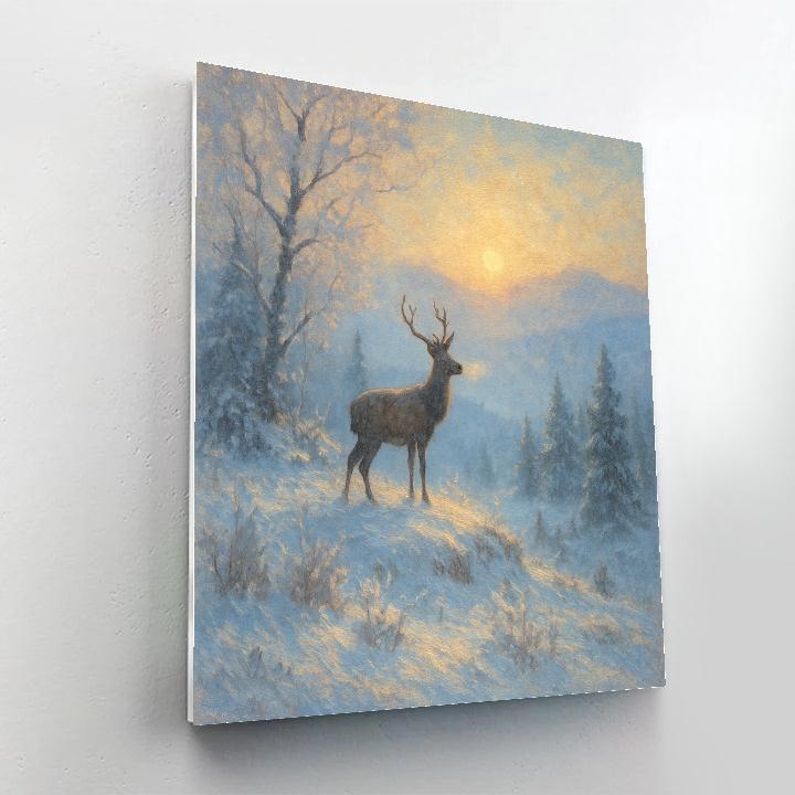 Deer At Dawn Winter Landscape Art paint by numbers