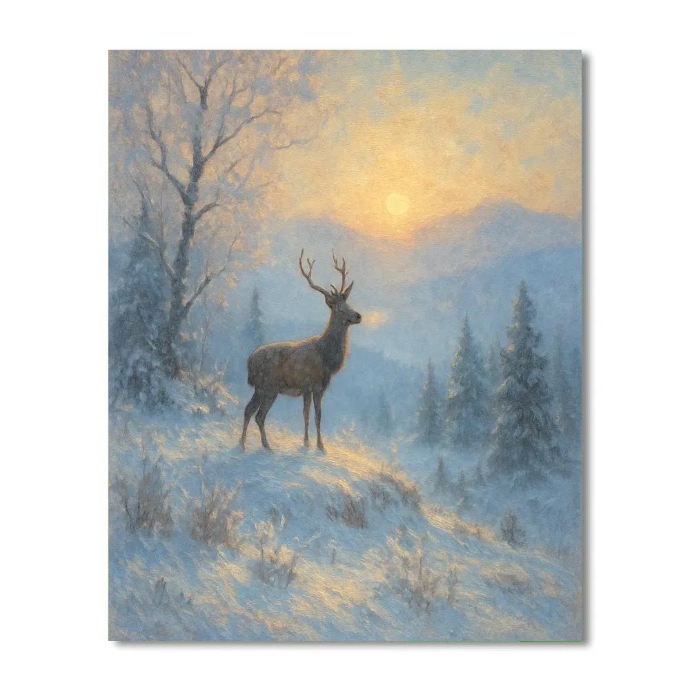 Deer At Dawn Winter Landscape Art paint by numbers