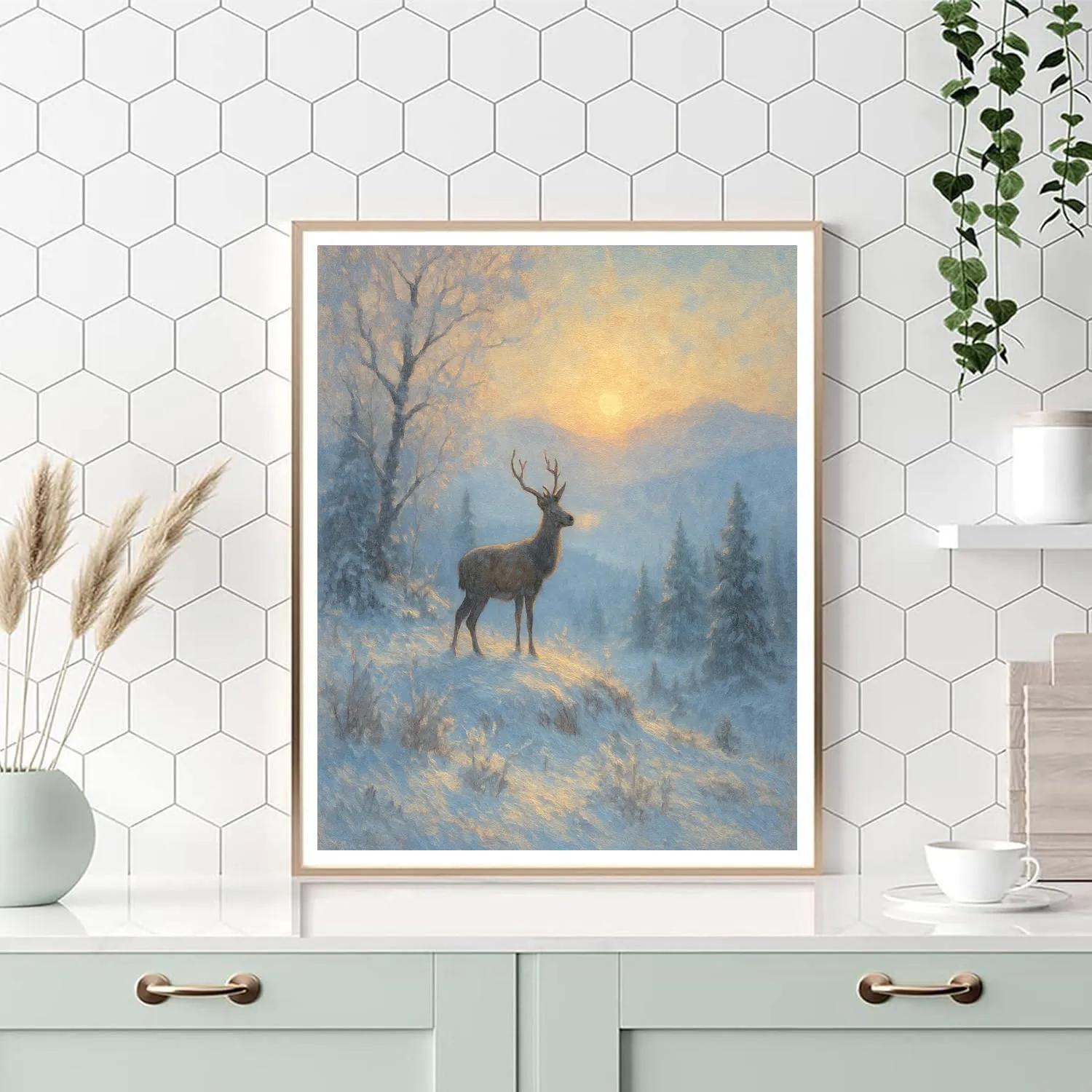 Deer At Dawn Winter Landscape Art paint by numbers