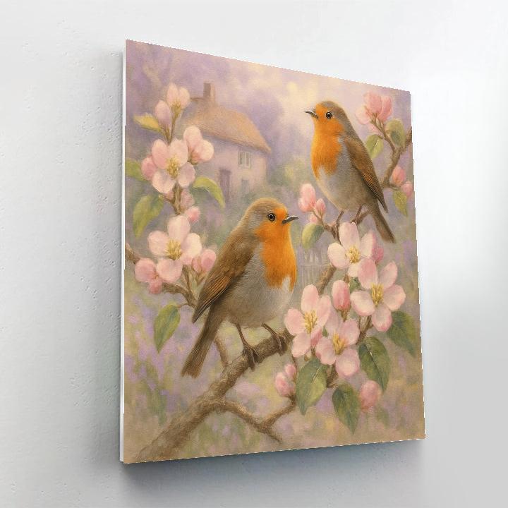 Garden Robins And Spring Blossoms paint by number