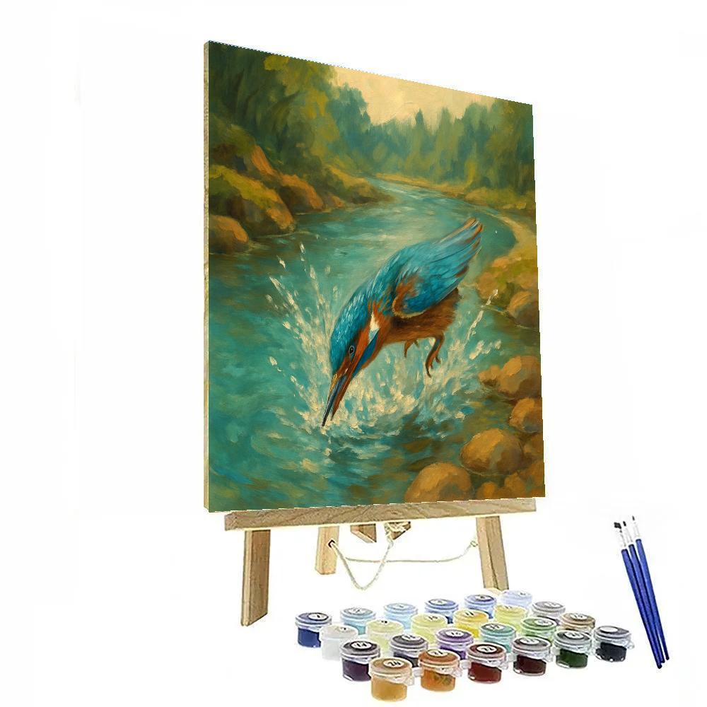 Kingfisher Splash Over Riverbend Paint by numbers art