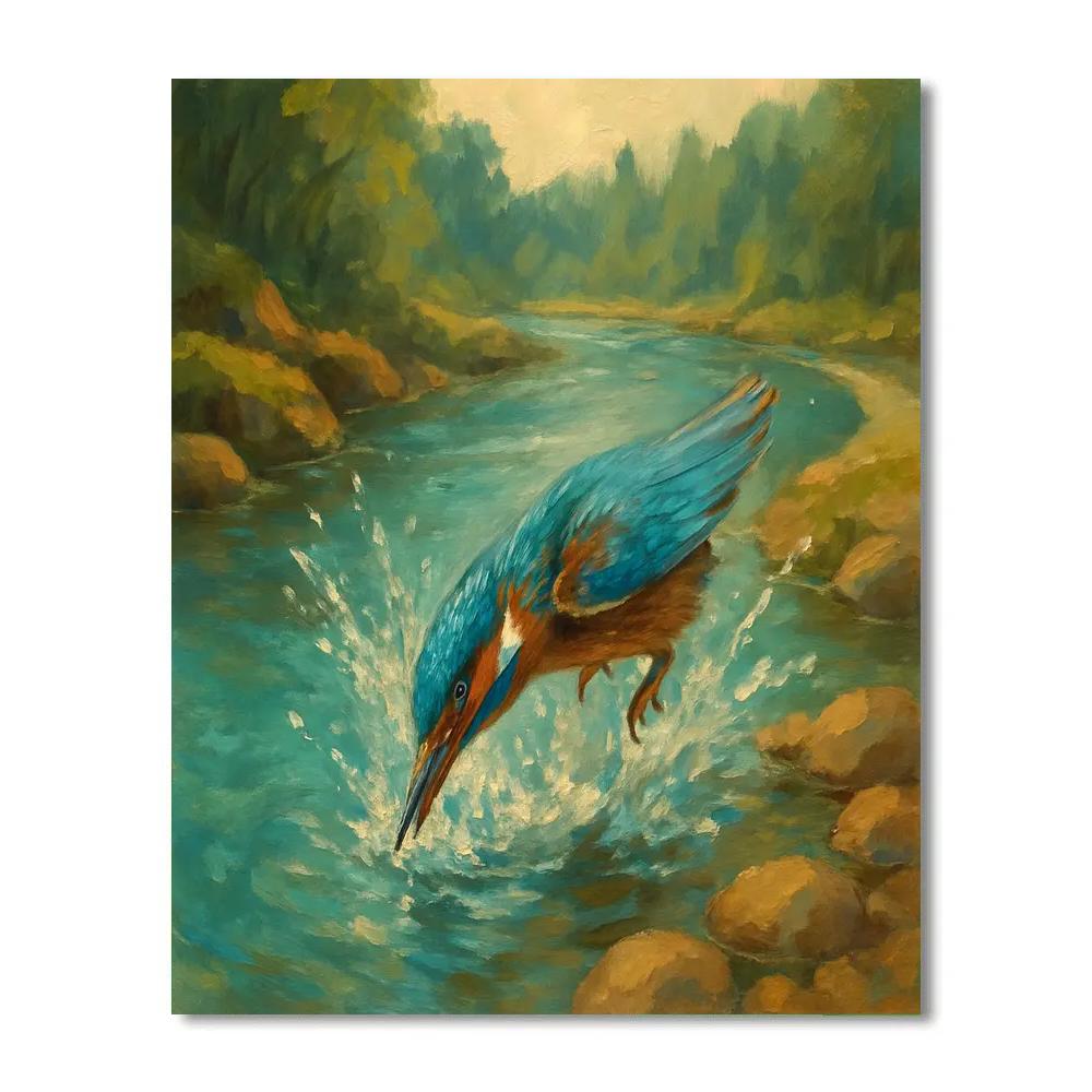 Kingfisher Splash Over Riverbend Paint by numbers art
