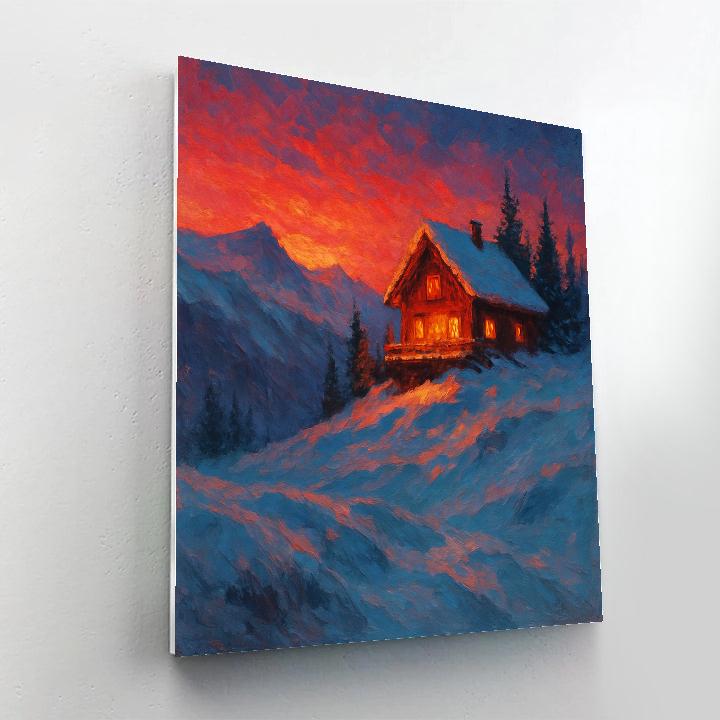 Mountain Chalet Sunset Winter Landscape Art Painting by numbers kit