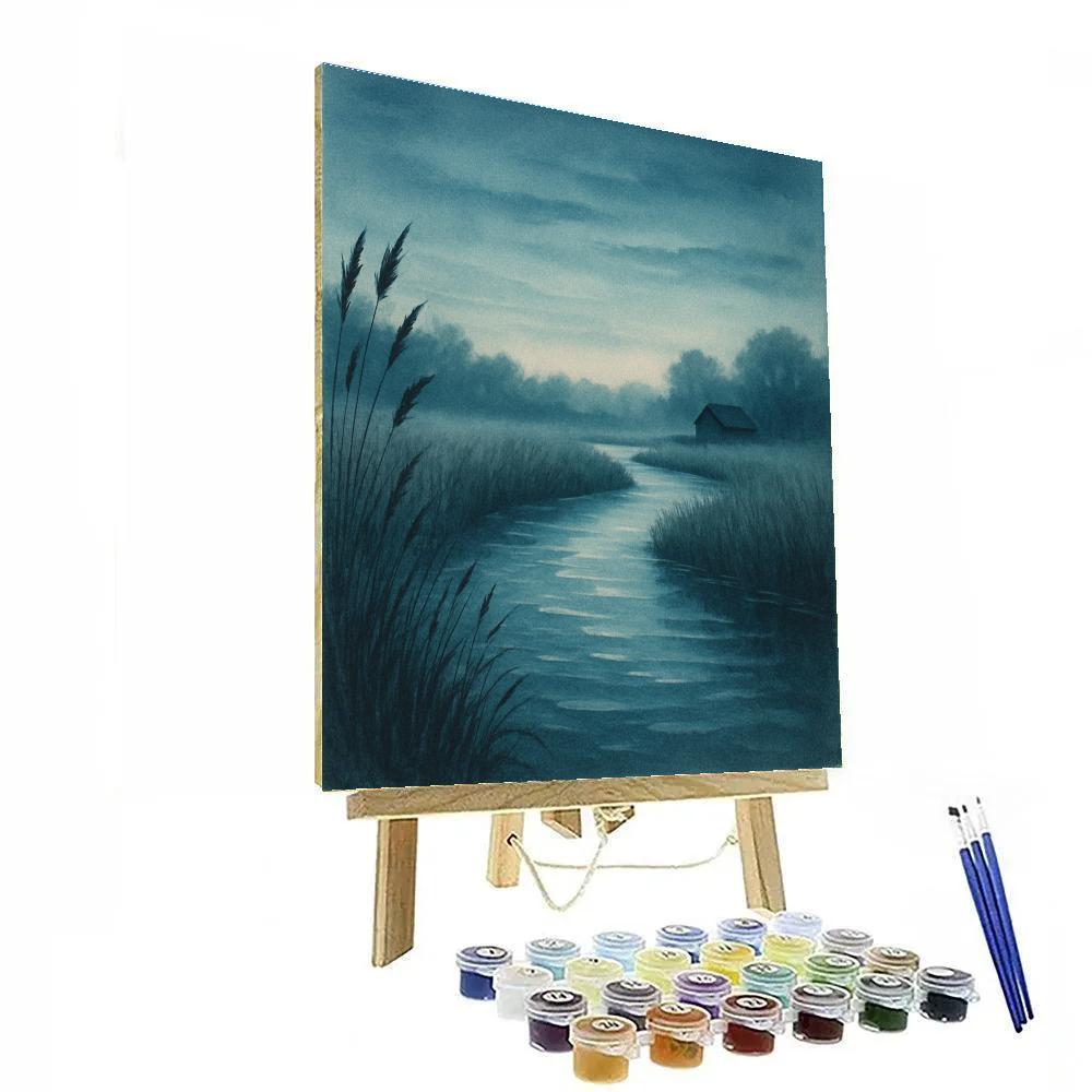 Quiet Riverbend At Blue Hour paint by color