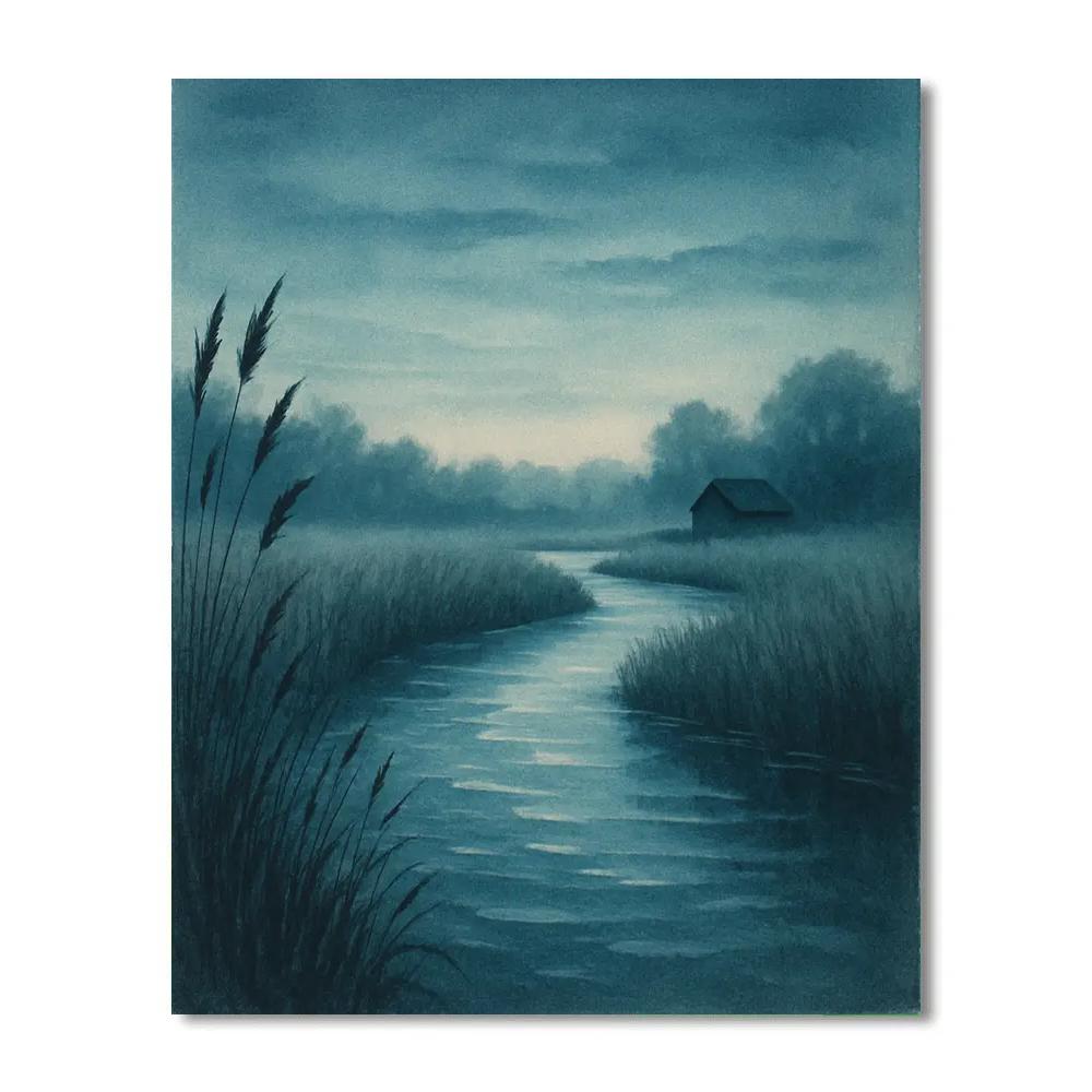 Quiet Riverbend At Blue Hour paint by color