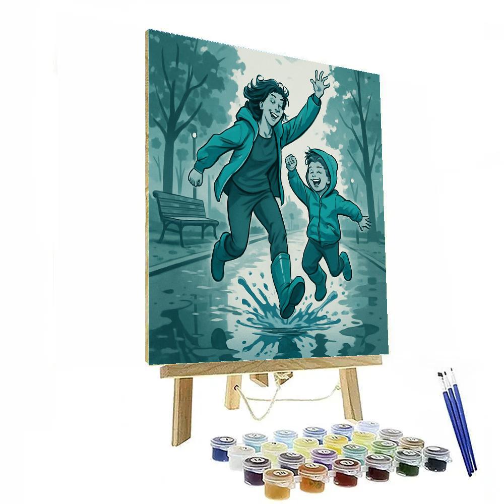 Puddle Jumping With Mom And Son Numbered painting kits