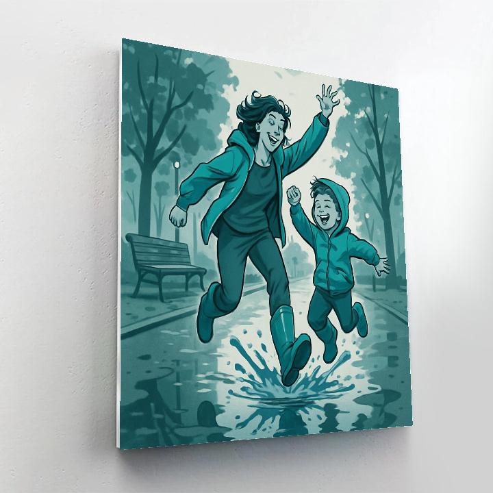 Puddle Jumping With Mom And Son Numbered painting kits