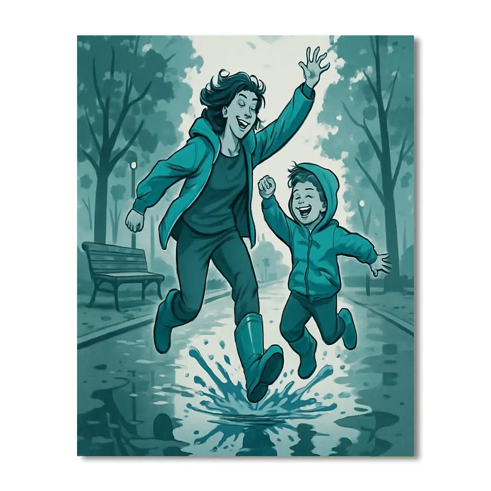 Puddle Jumping With Mom And Son Numbered painting kits