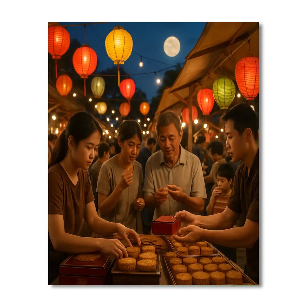 Mid Autumn Moon Cake Market Evening Painting by numbers kit
