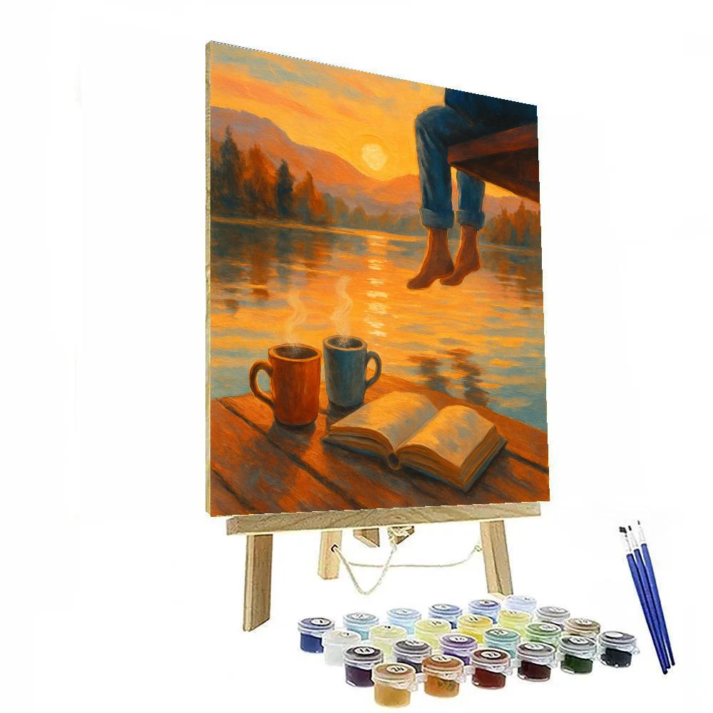 Sunset Tea At Lakeside Dock Number painting