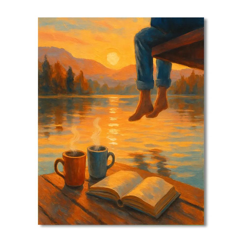 Sunset Tea At Lakeside Dock Number painting