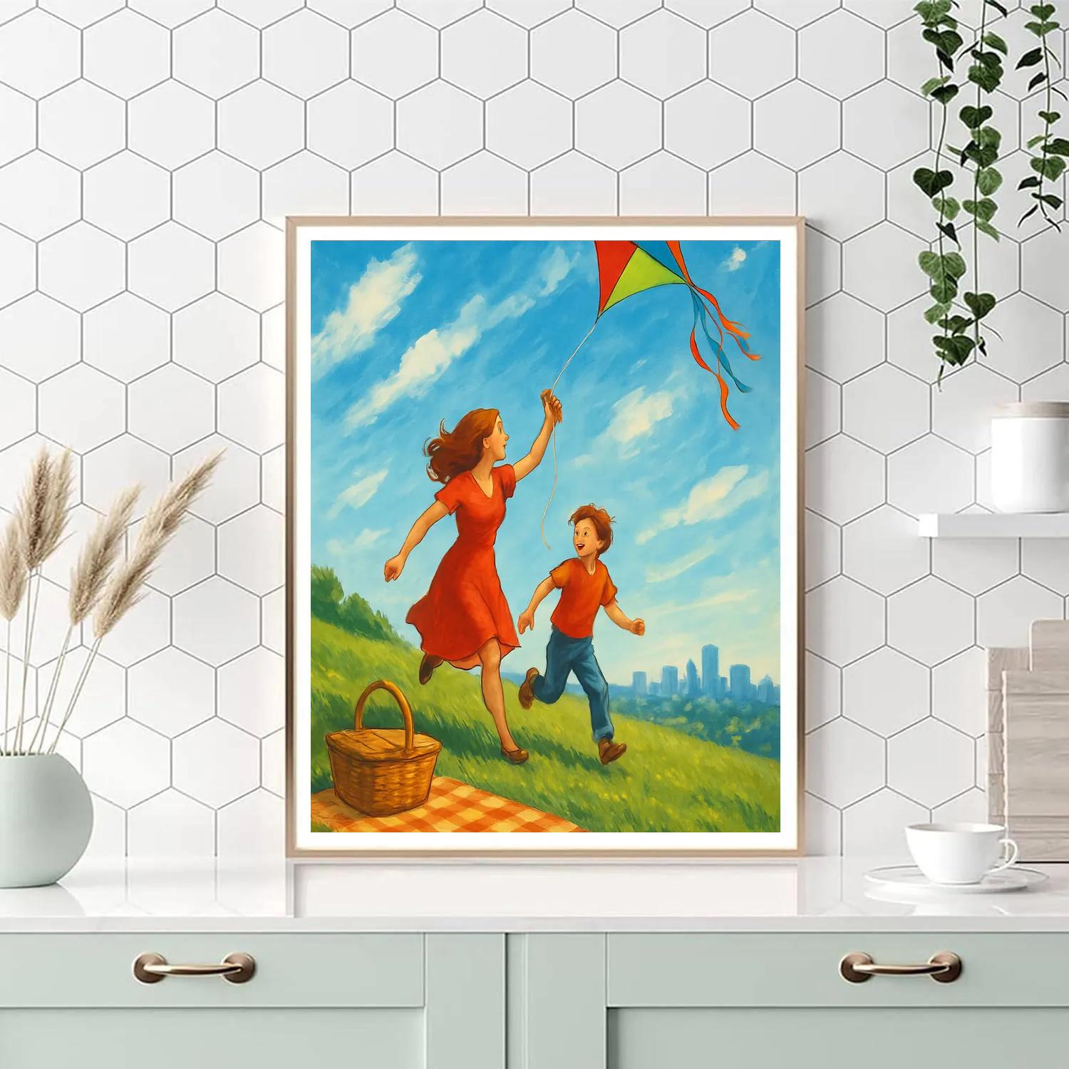 Park Picnic And Kite Flying With Mom Number painting