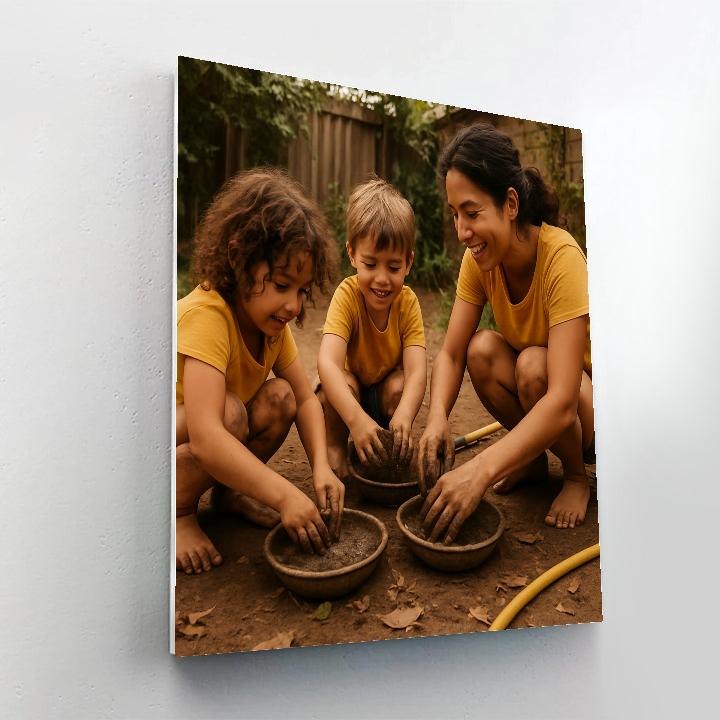 Backyard Mud Pie Making With Mom paint by numbers