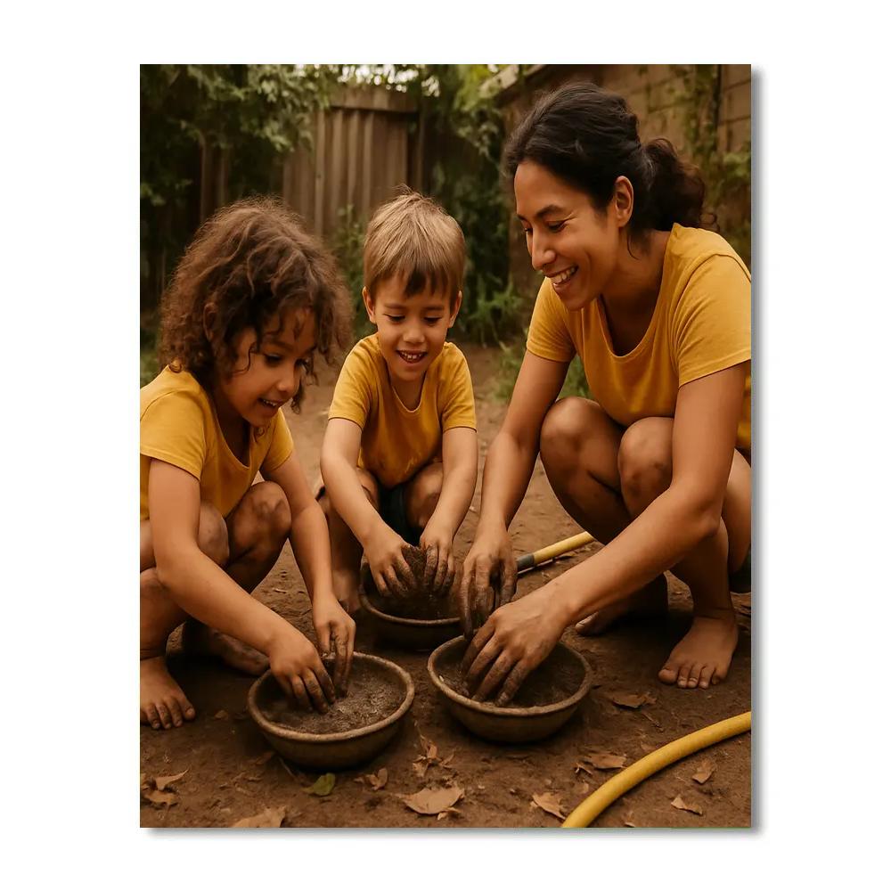 Backyard Mud Pie Making With Mom paint by numbers