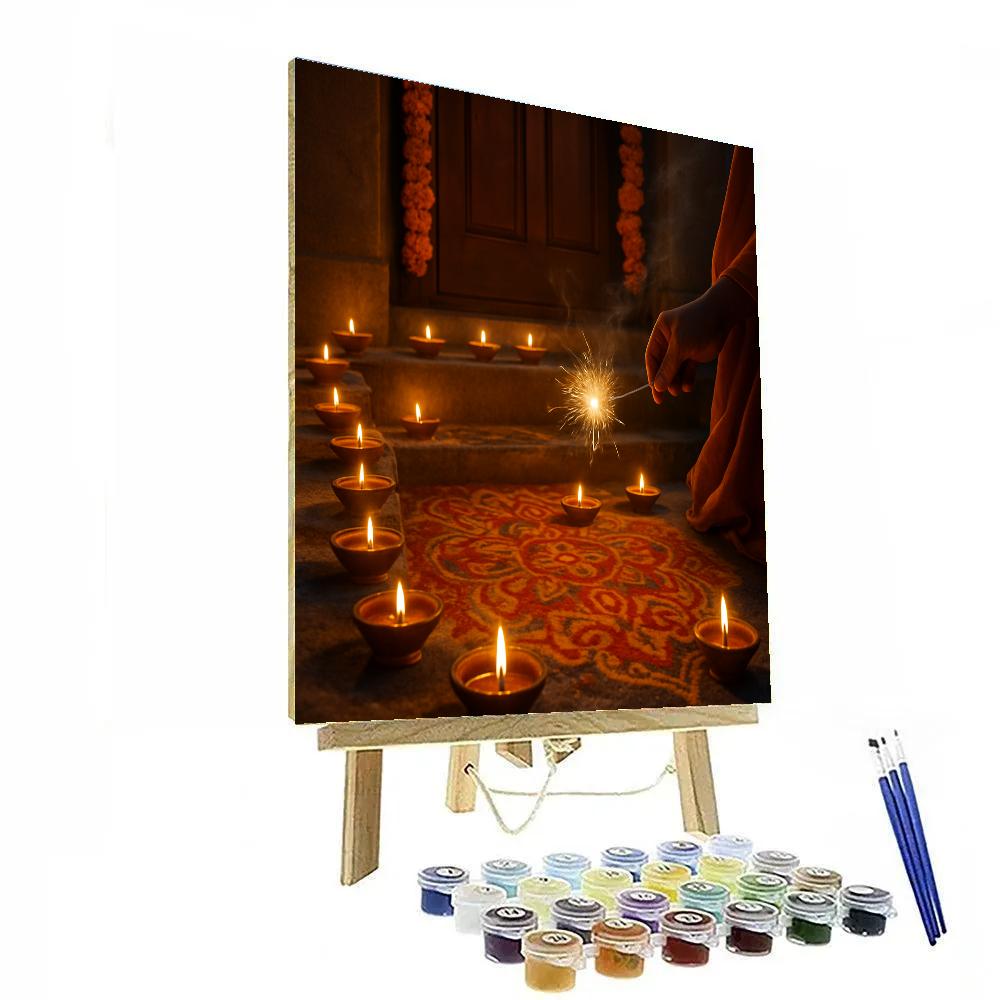 Traditional Diwali Home Entrance With Diyas Number painting
