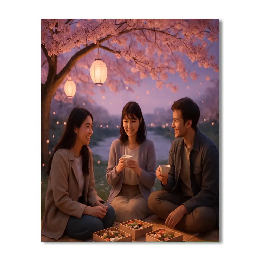 Cherry Blossom Hanami Picnic At Twilight Paint by numbers art