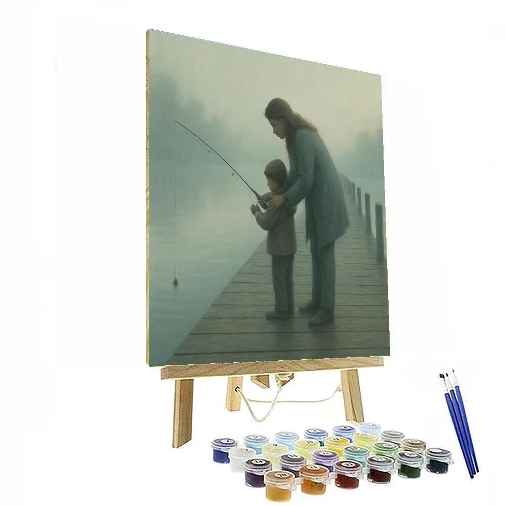 Fishing Pier Teaching Moment With Mom painting number kit