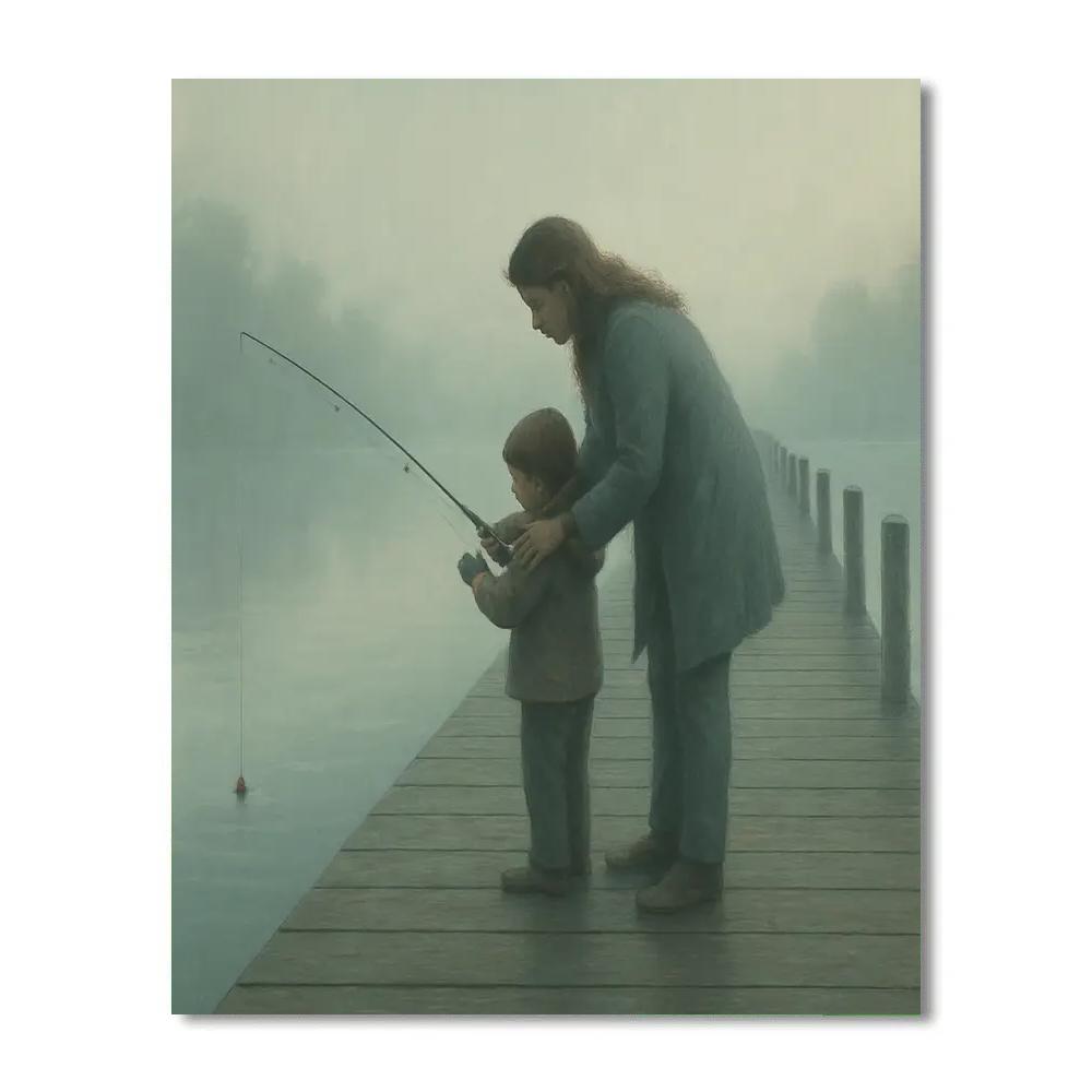 Fishing Pier Teaching Moment With Mom painting number kit