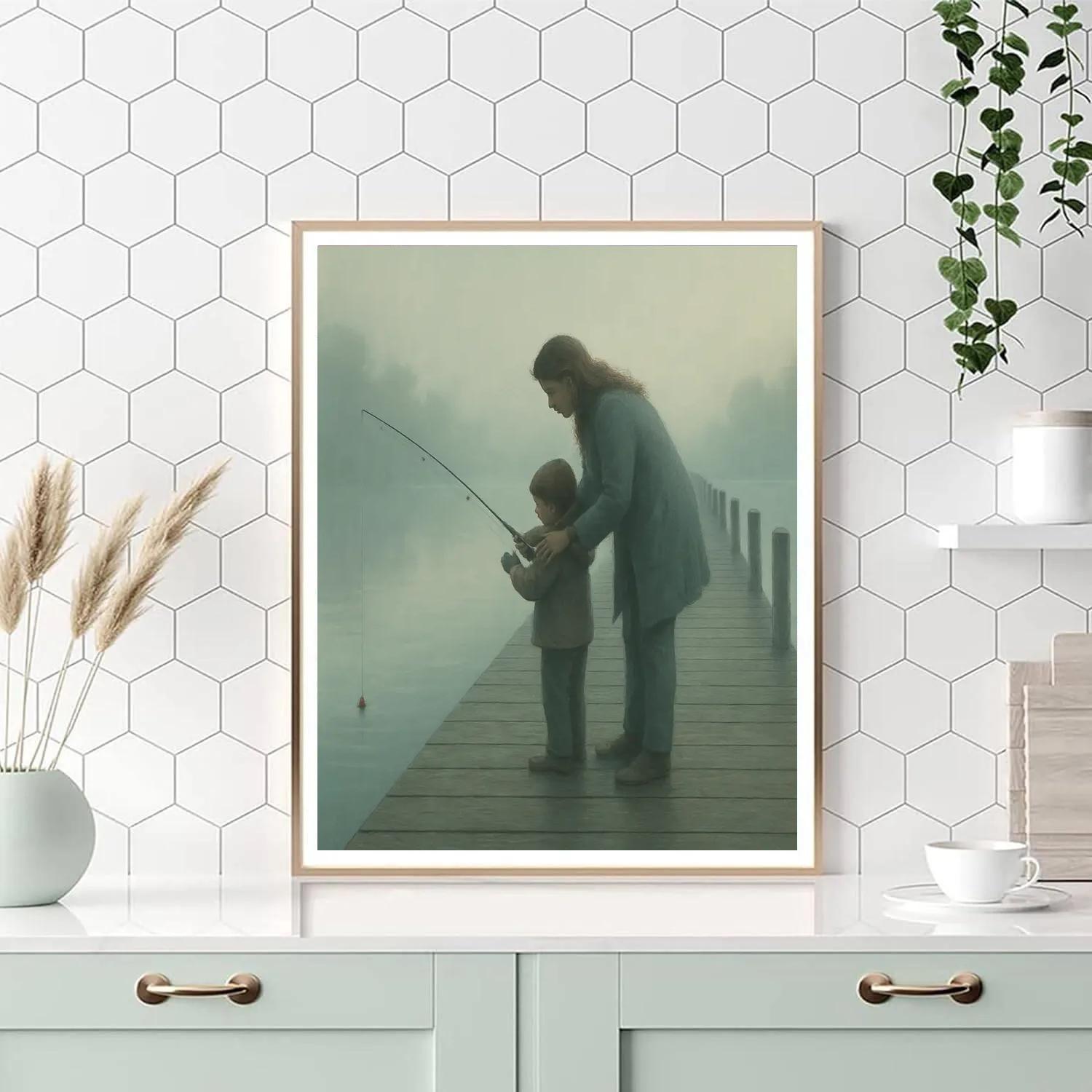 Fishing Pier Teaching Moment With Mom painting number kit