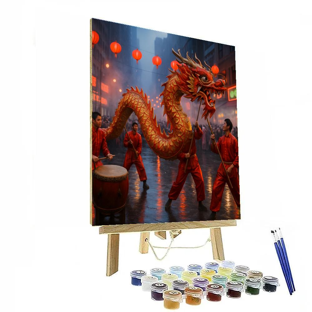 Lunar New Year Dragon Dance On Wet City Street Painting by numbers kit
