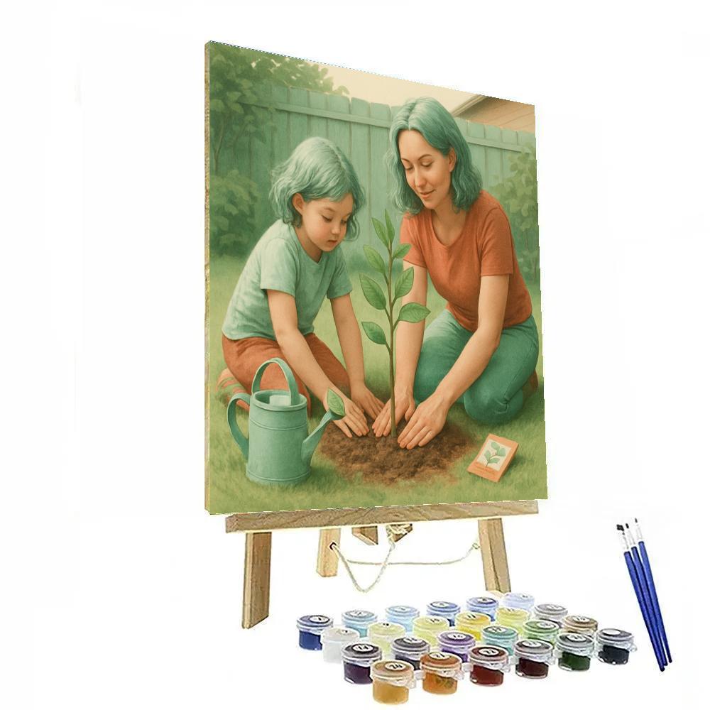 Mother And Child Planting A Tree Together Number painting