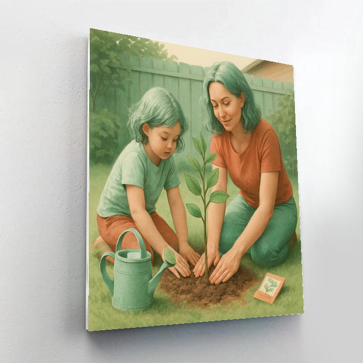 Mother And Child Planting A Tree Together Number painting