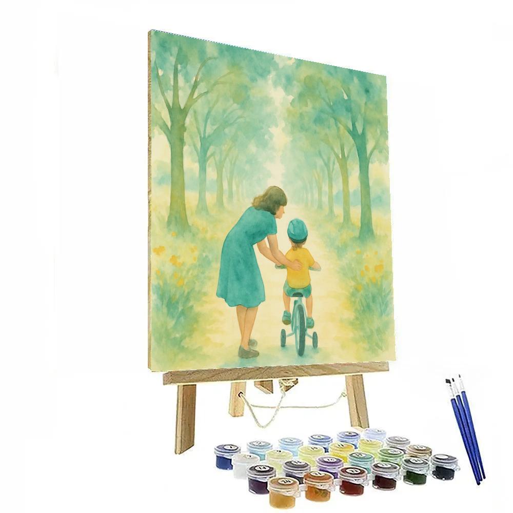 Mother And Child Watercolor Bike Ride Numbered painting kits