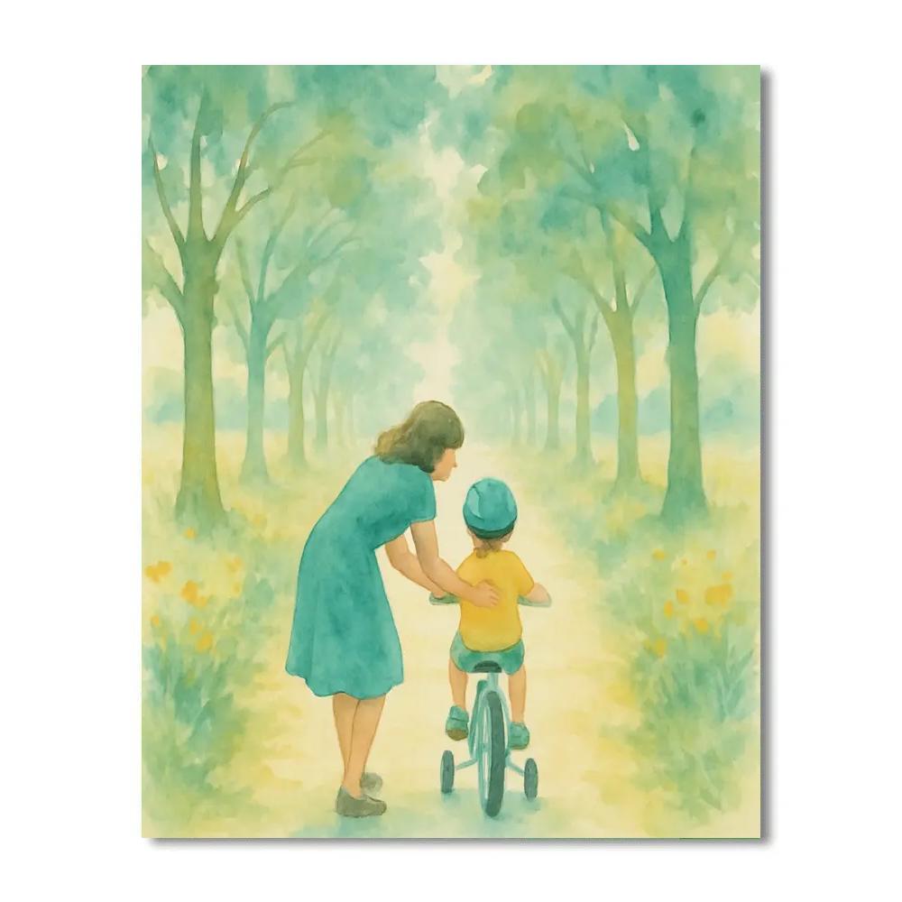Mother And Child Watercolor Bike Ride Numbered painting kits