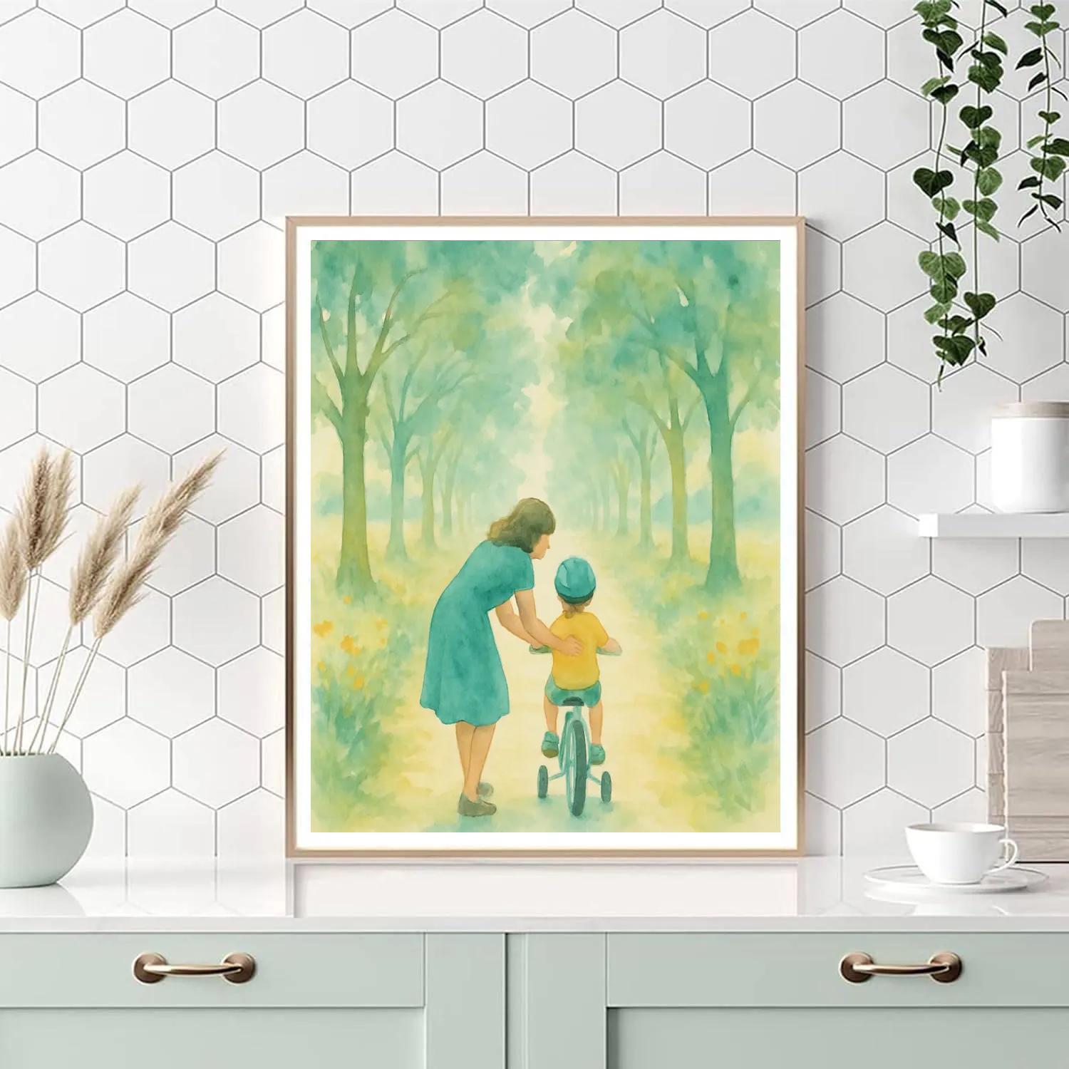 Mother And Child Watercolor Bike Ride Numbered painting kits