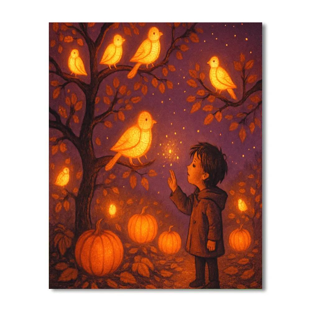 Moonlit Orchard Of Lantern Birds Paint by numbers art