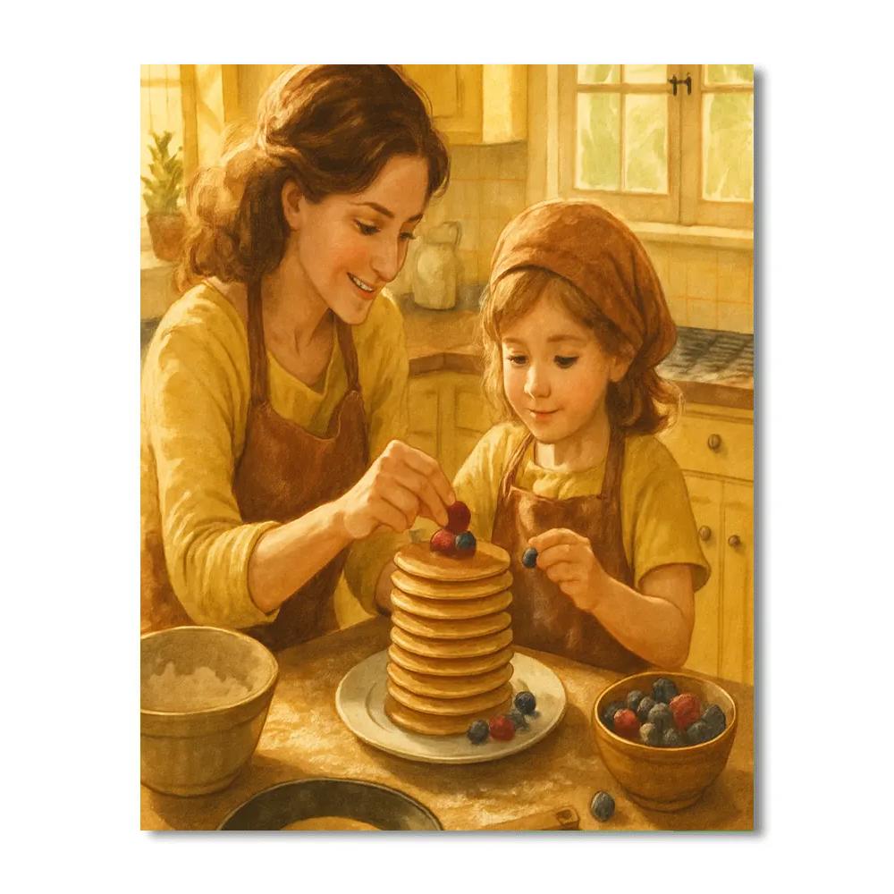 Kitchen Morning Pancake Stack Together painting number kit