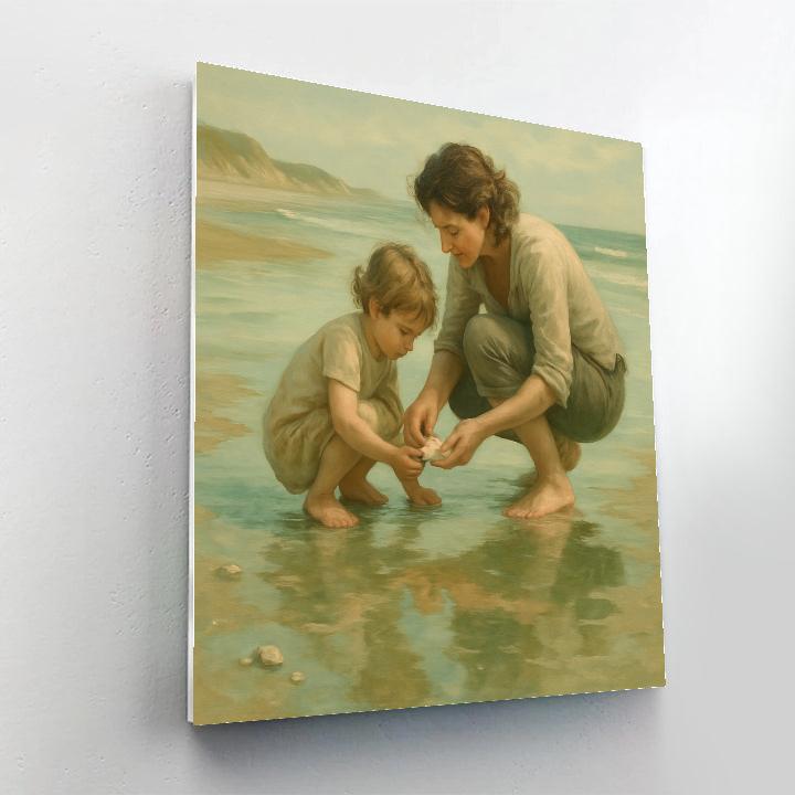 Seaside Shell Hunting Hand In Hand Number painting