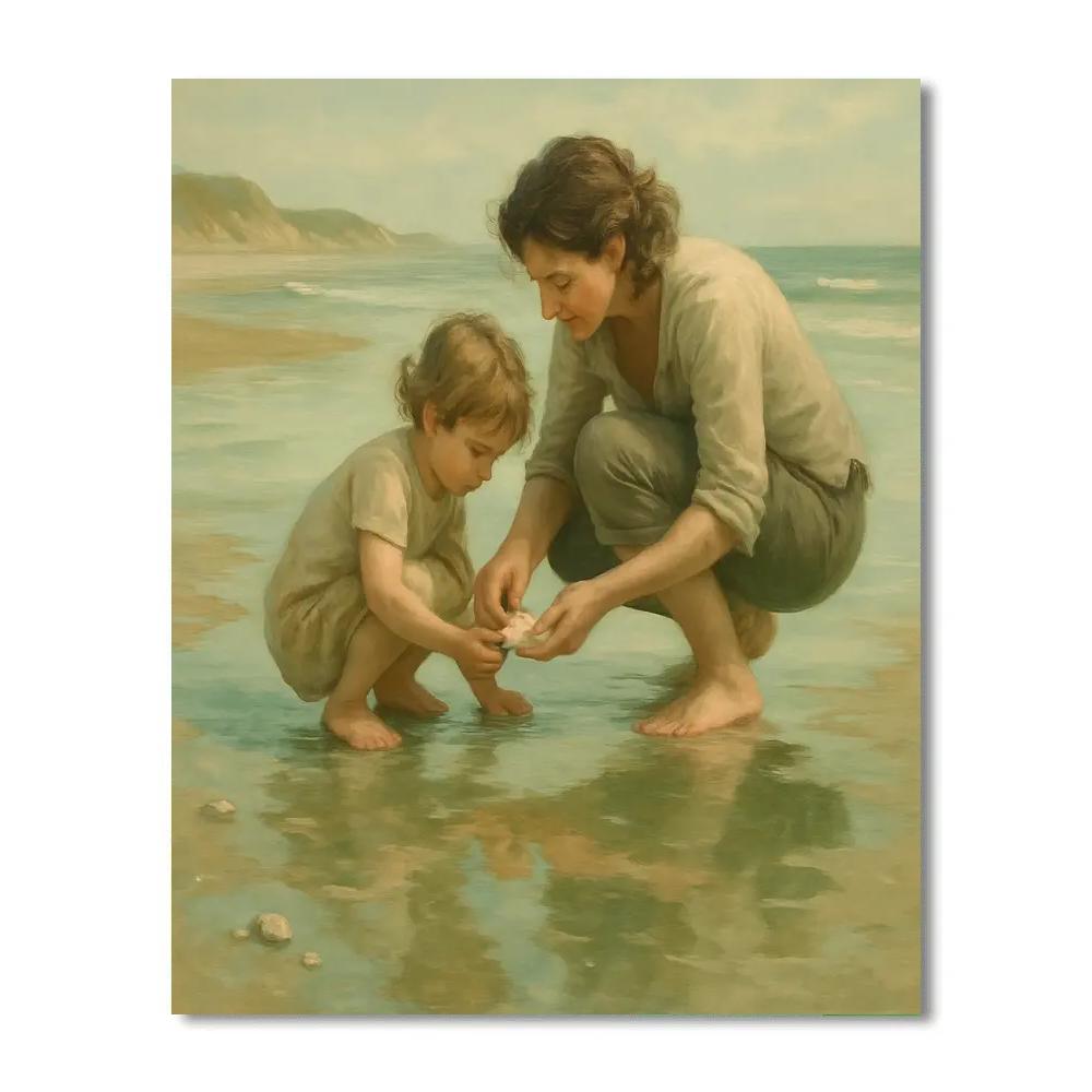 Seaside Shell Hunting Hand In Hand Number painting