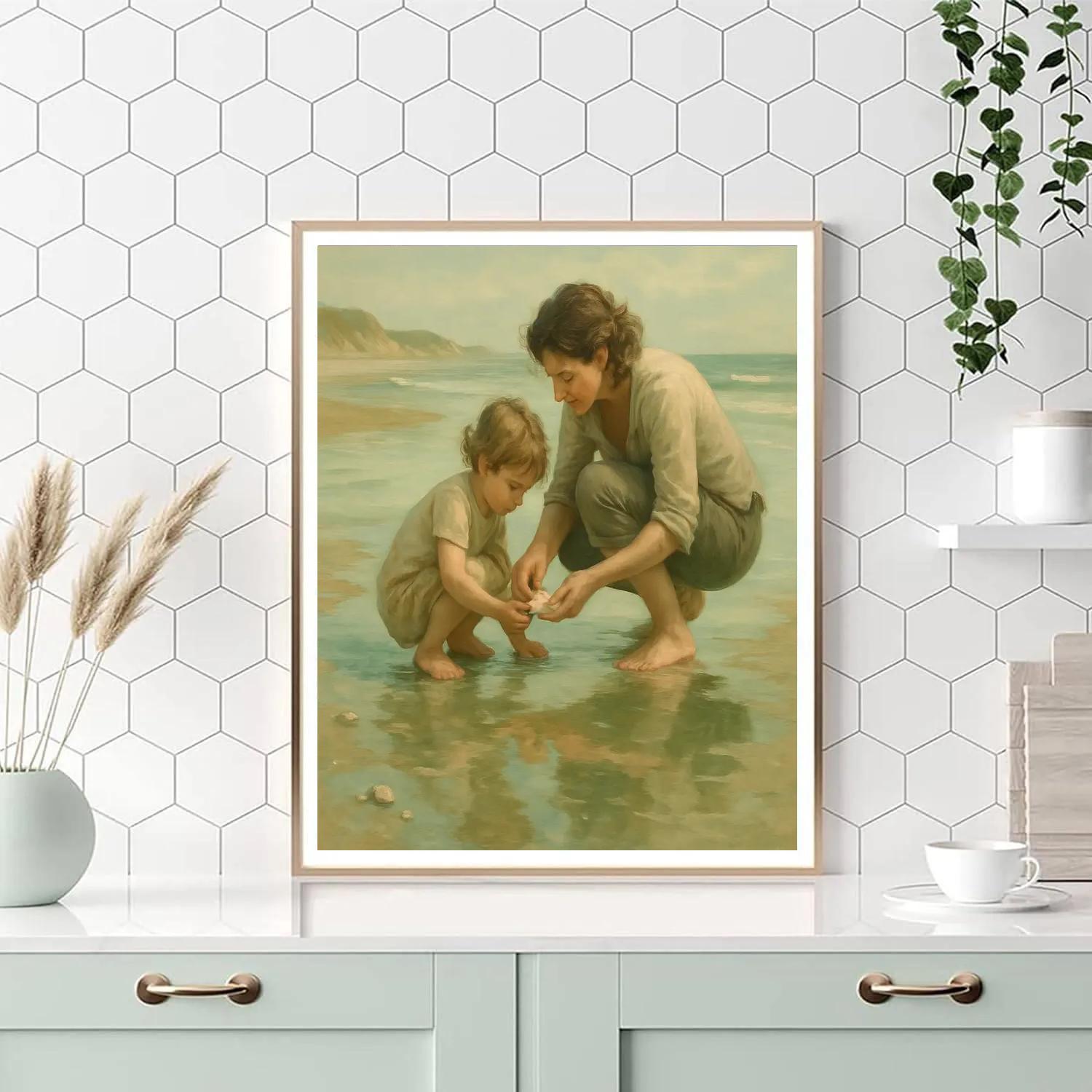 Seaside Shell Hunting Hand In Hand Number painting