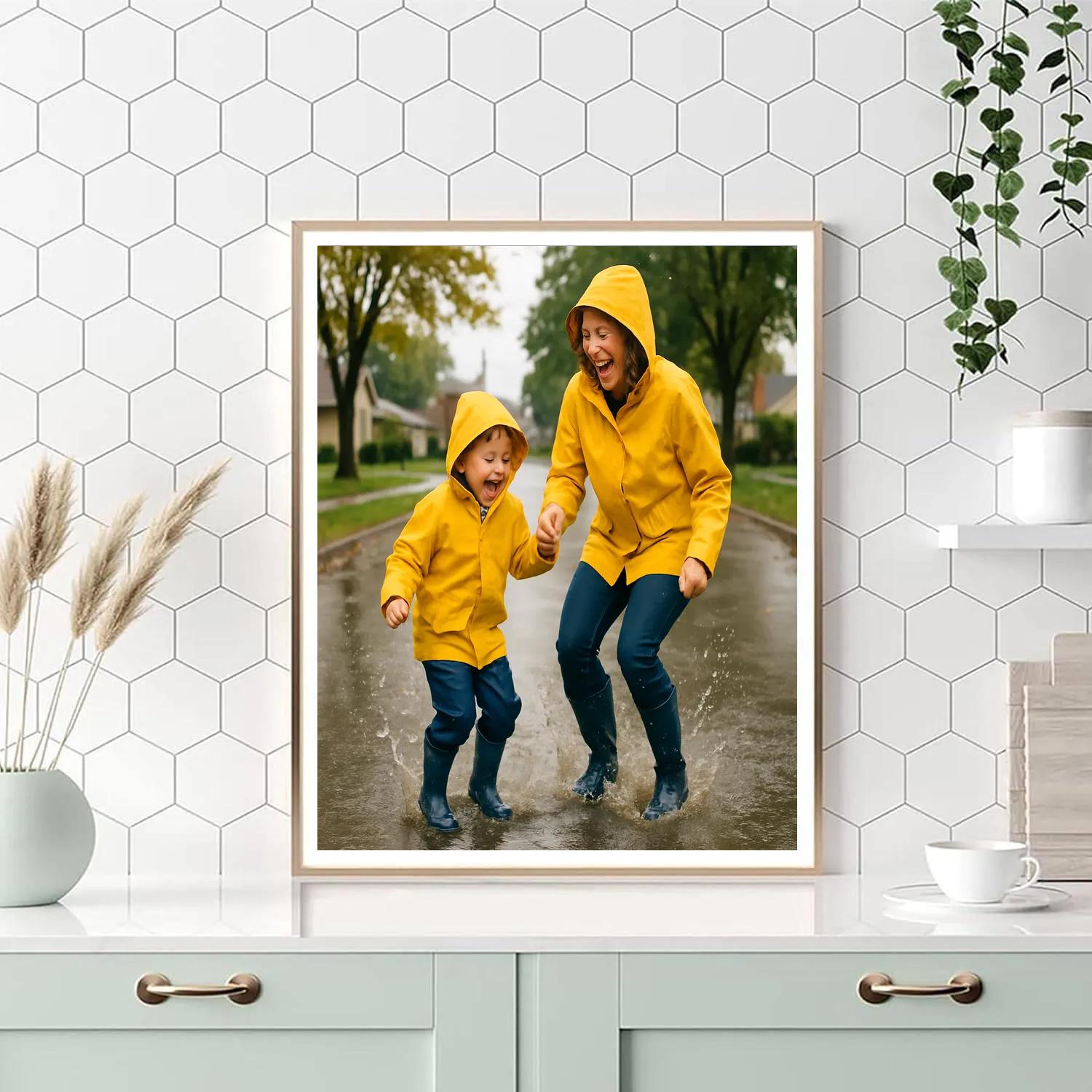 Raincoat Splash And Laugh With Mom Paint by numbers kits