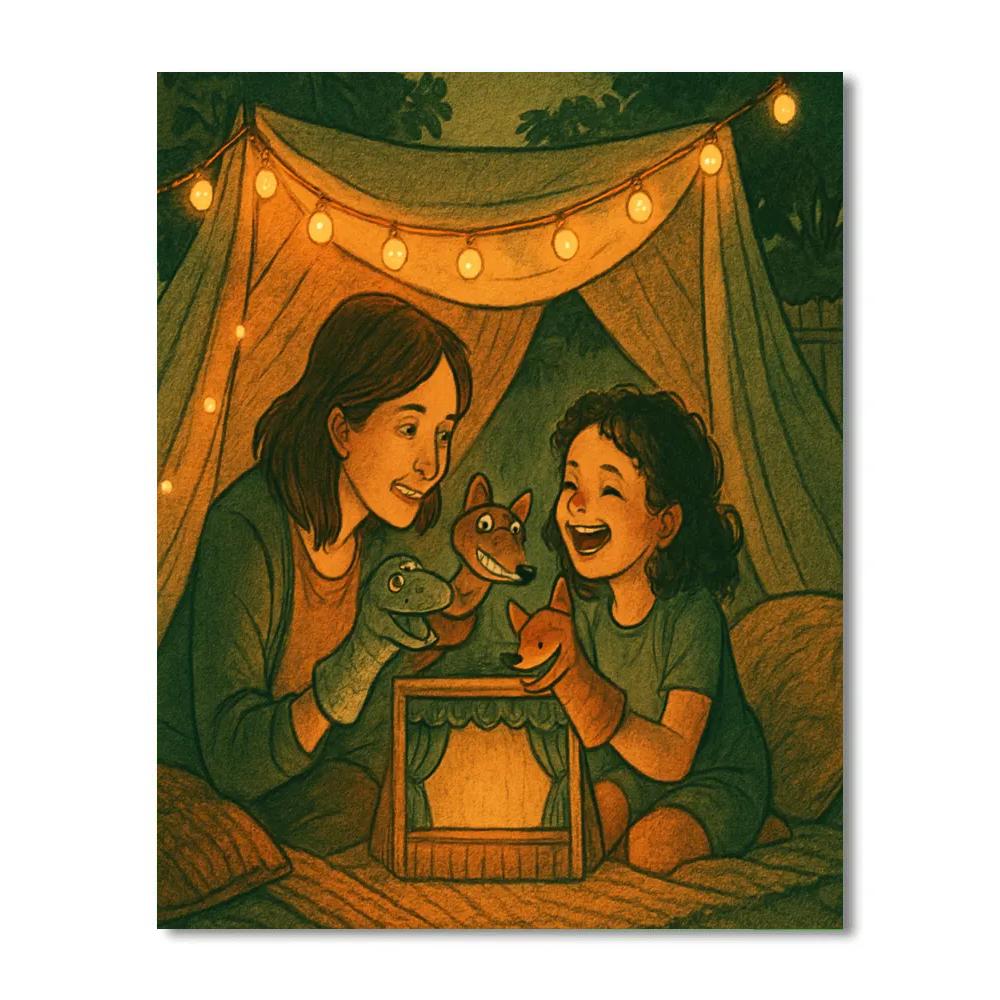 Puppet Show Together In Backyard Fort Paint by numbers kits