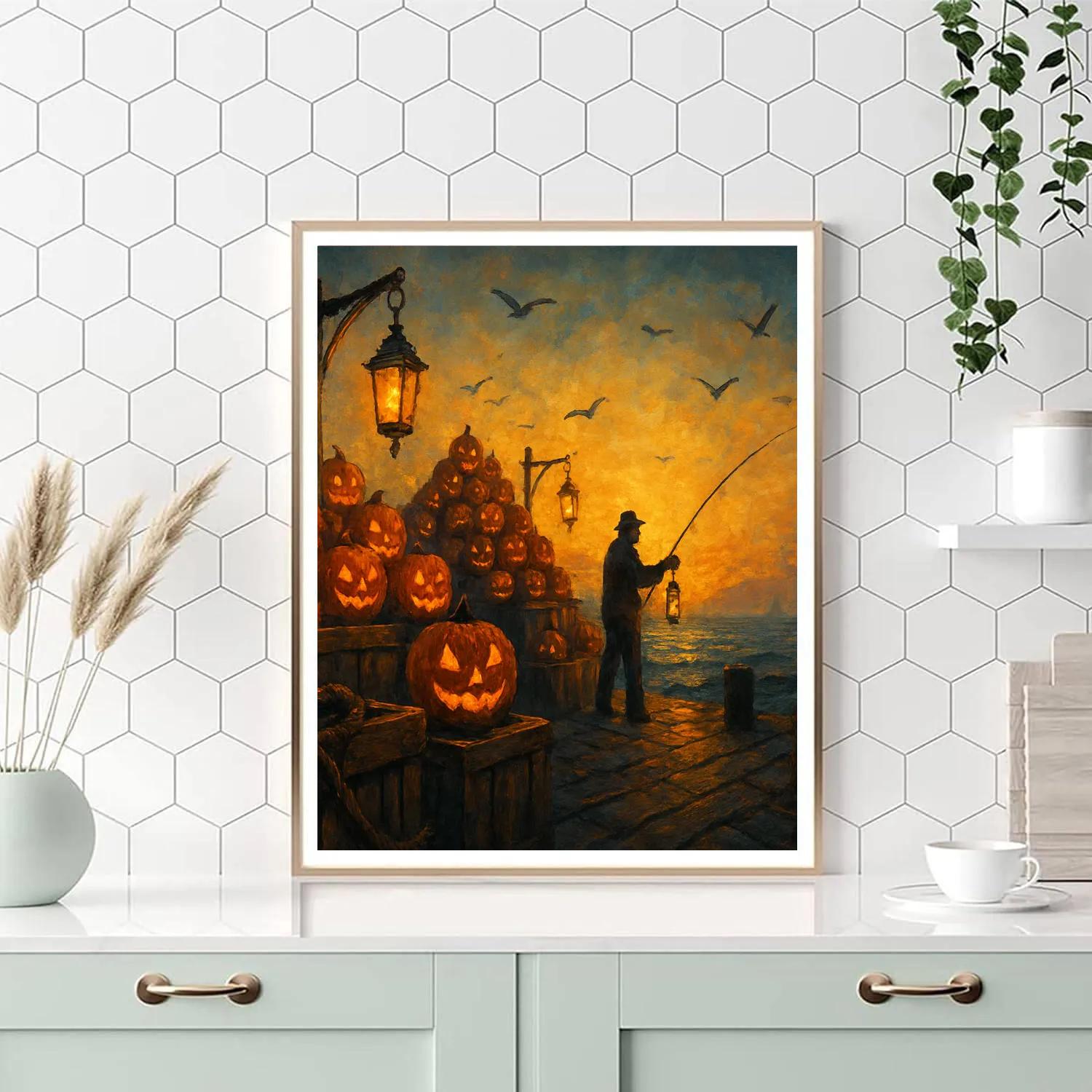 Sundown At The Pumpkin Wharf Number painting