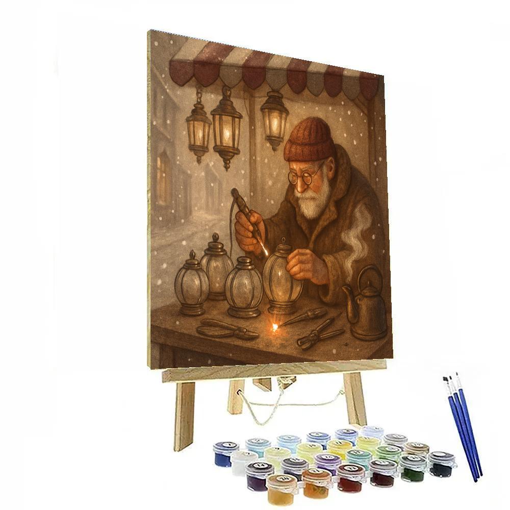 Snowbound Lantern Repair Shop Paint by numbers art