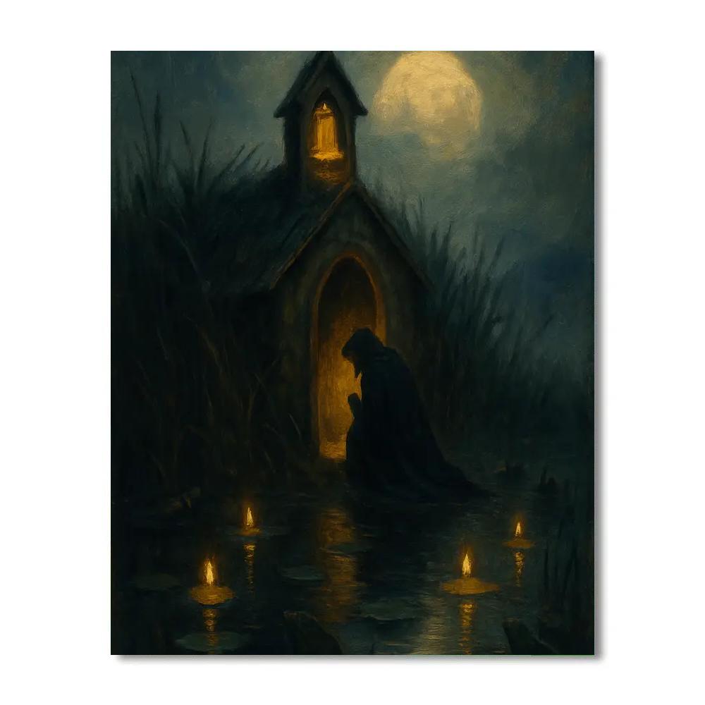 Moonlit Bog Chapel Paint by numbers art